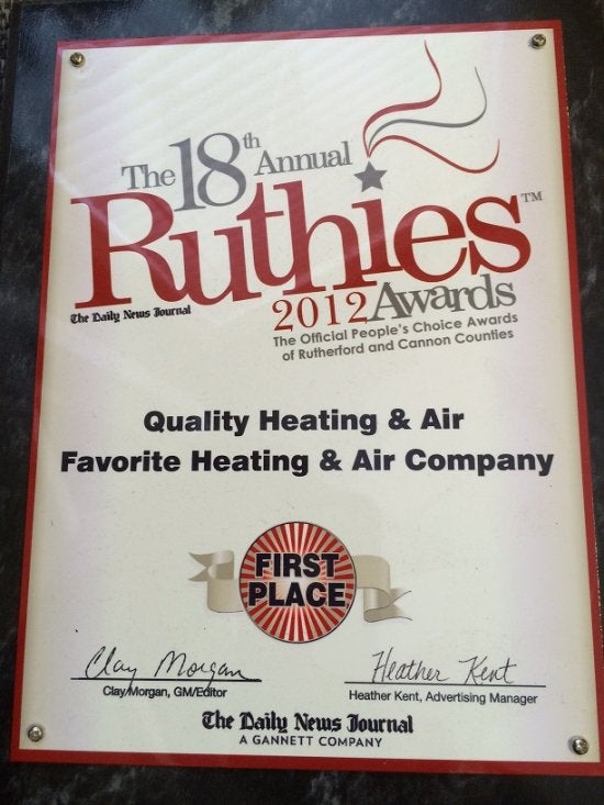 Ruthies 2012 Awarded to Quality Heating & Air LLC